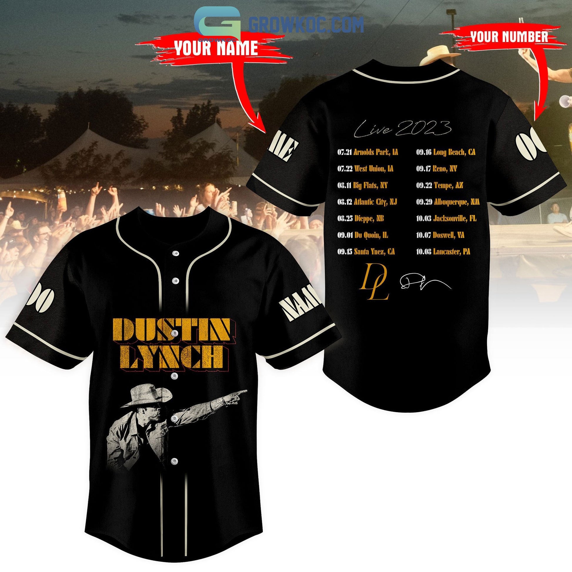 Dustin Lynch Live 2023 Personalized Baseball Jersey baseball jersey product view 1