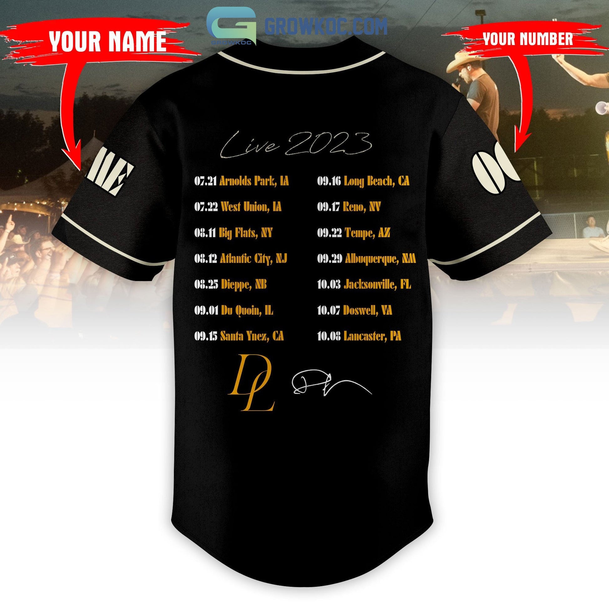Dustin Lynch Live 2023 Personalized Baseball Jersey baseball jersey product view 3