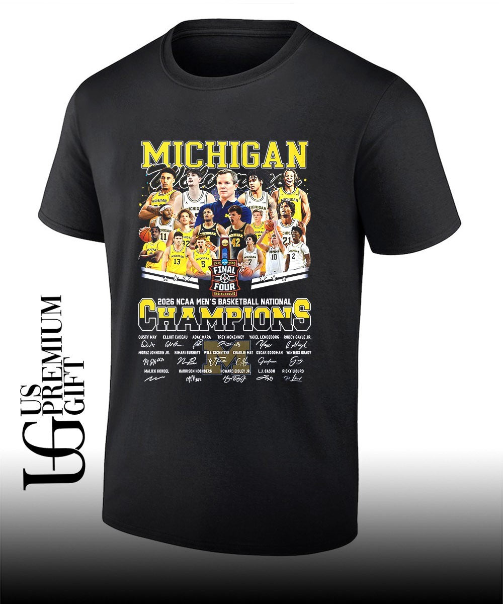 Dusty May Coach and Michigan Wolverines 2026 NCAA Mens Basketball National Champions signature shirt - T-Shirt, Sweatshirt, Hoodie