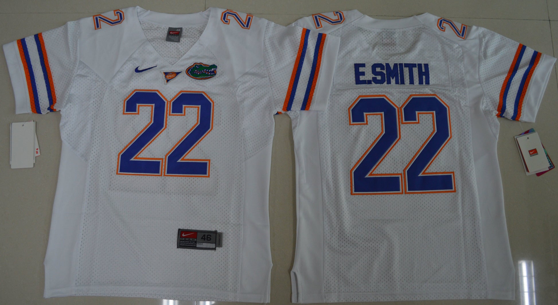 E.Smith 22 White Youth College Football Jersey football jersey product view 1