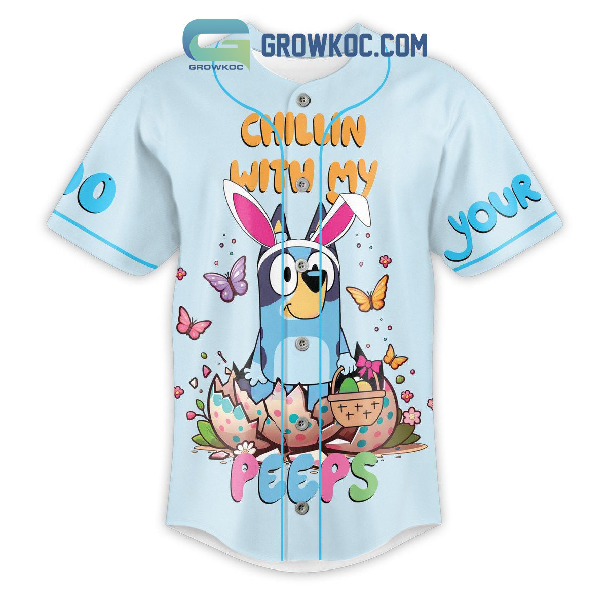 Easter Is More Fun With My Peeps Chillin With My Peeps Bluey Personalized Baseball Jersey baseball jersey product view 2