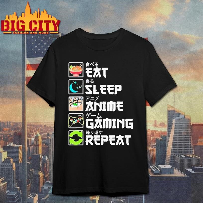 Eat Sleep Anime Gaming Repeat Gamer Shirt Unisex T-shirt, Sweatshirt, Hoodie, Long Sleeve Tee - T-Shirt, Sweatshirt, Hoodie