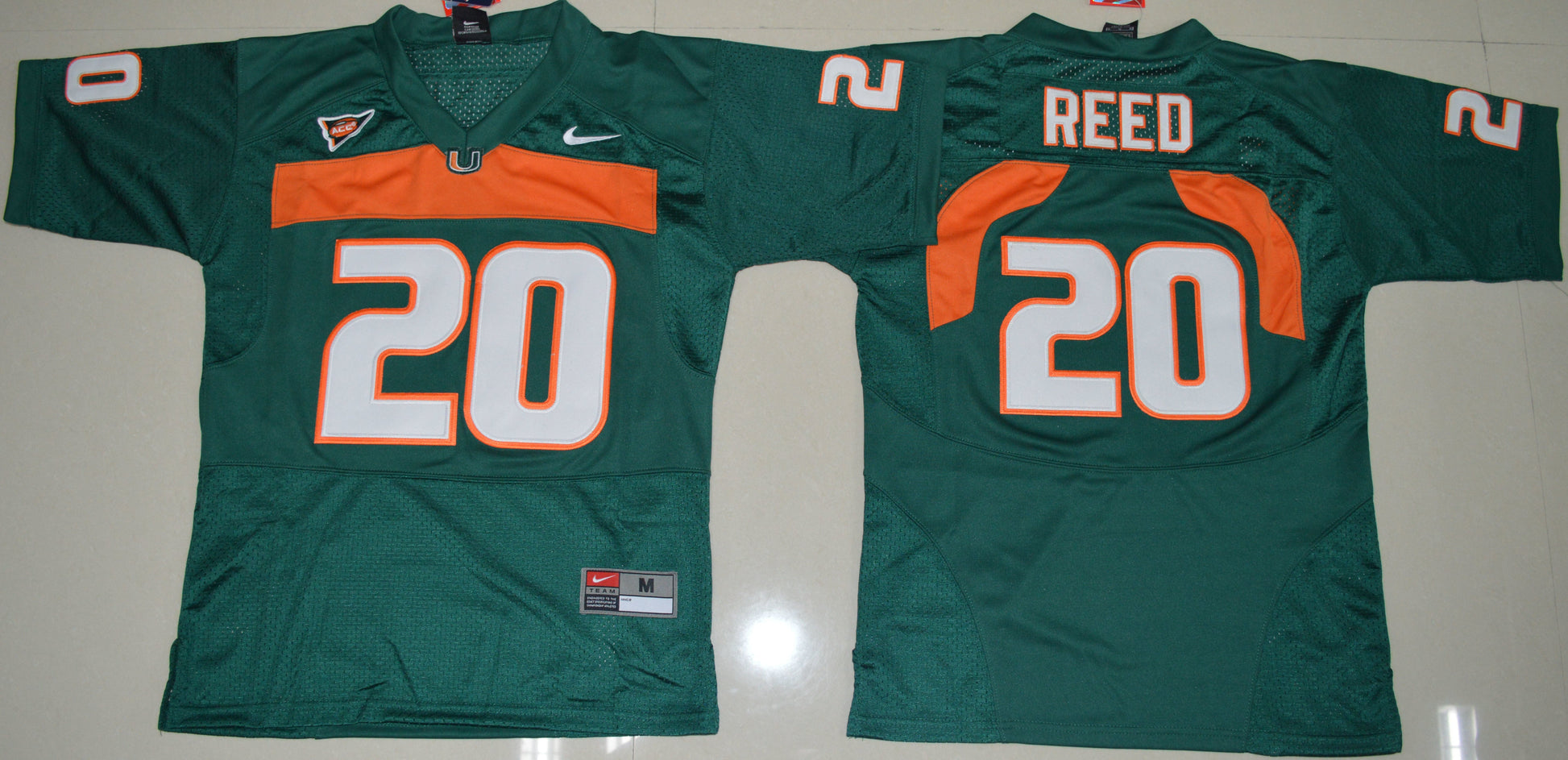 Ed Reed 20 Youth Green College Football Jersey football jersey product view 1