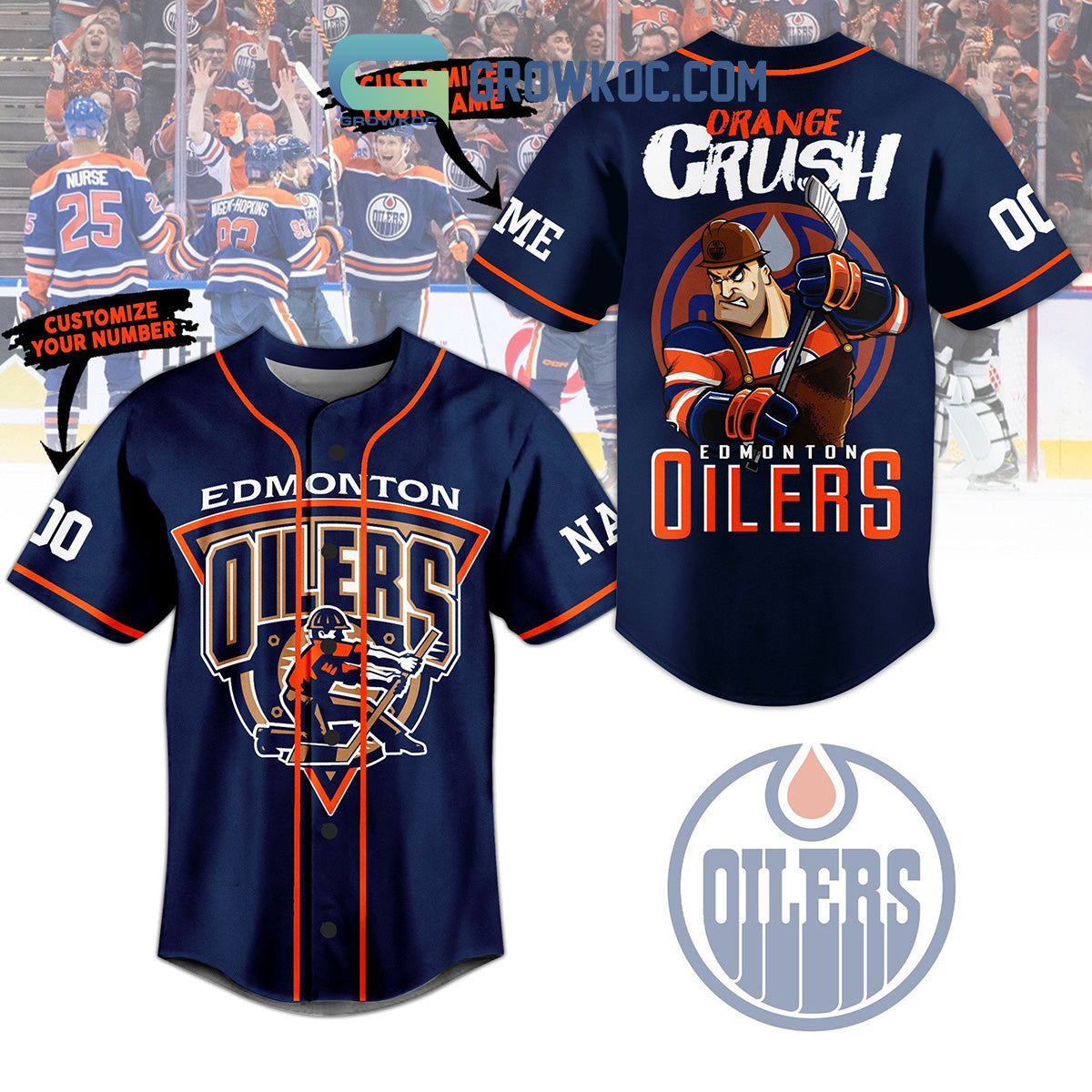 Edmonton Oilers Orange Crush Personalized Baseball Jersey baseball jersey product view 1