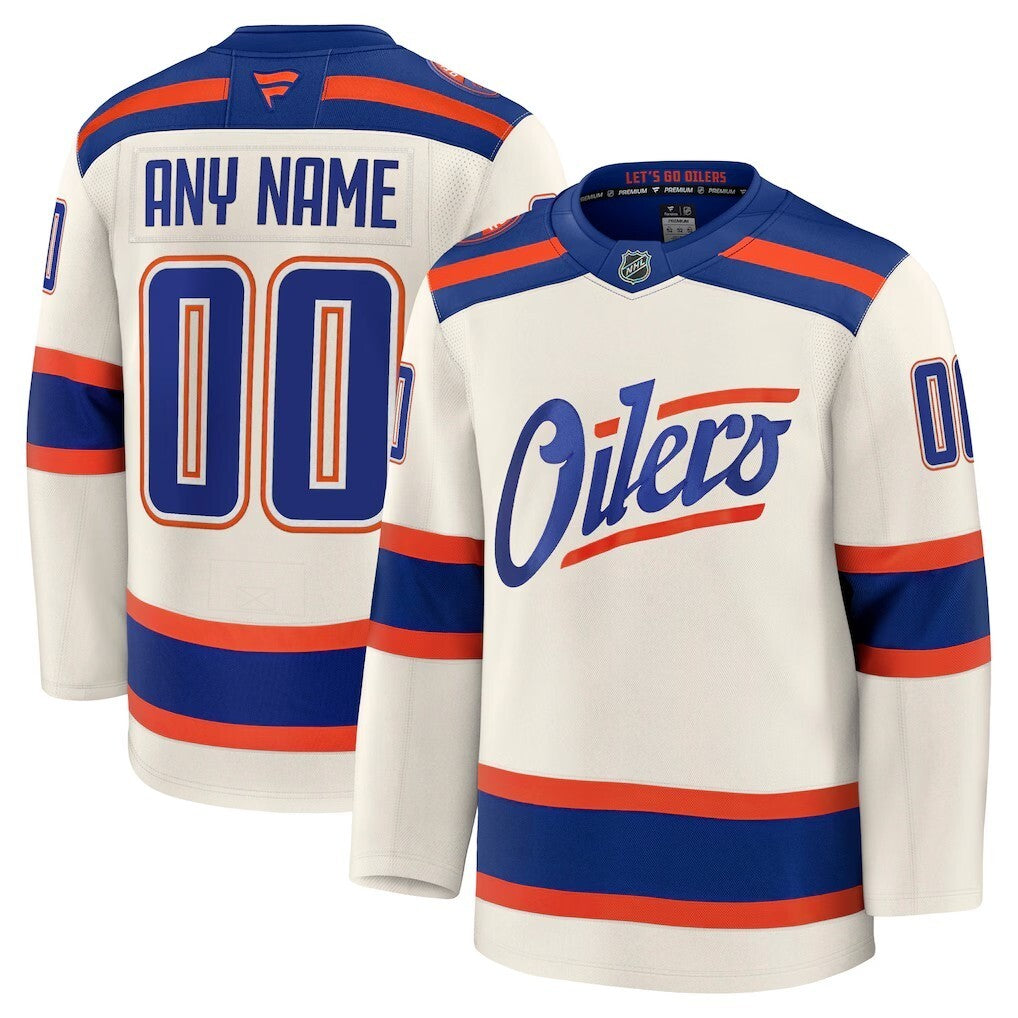 Edmonton Oilers Fanatics Alternate Premium Custom Jersey - Light Beige Hockey Jersey hockey jersey product view 1