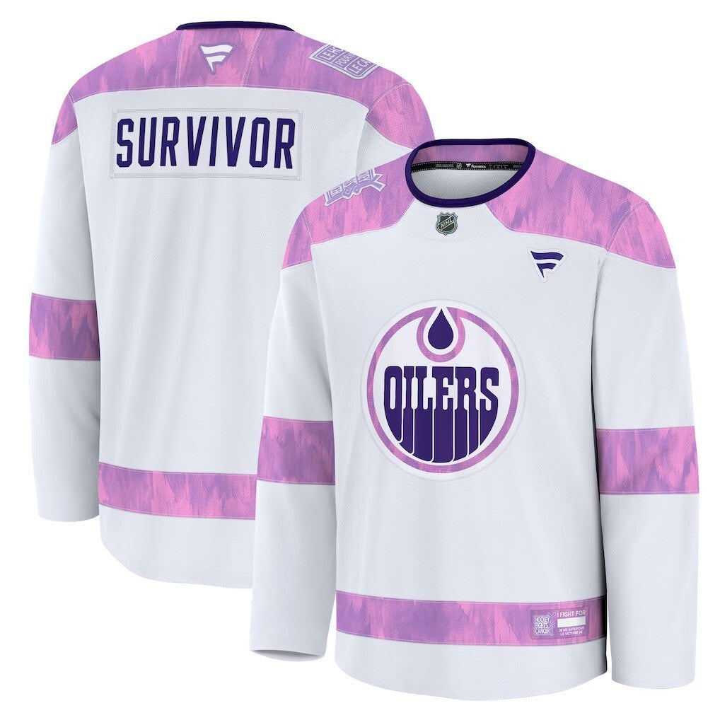 Edmonton Oilers Fanatics Hockey Fights Cancer Practice Jersey - White Hockey Jersey hockey jersey product view 1