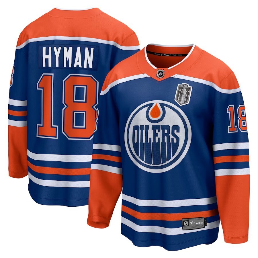 Edmonton Oilers #18 Zach Hyman 2025 Stanley Cup Final Home Breakaway Jersey - Royal Hockey Jersey hockey jersey product view 1