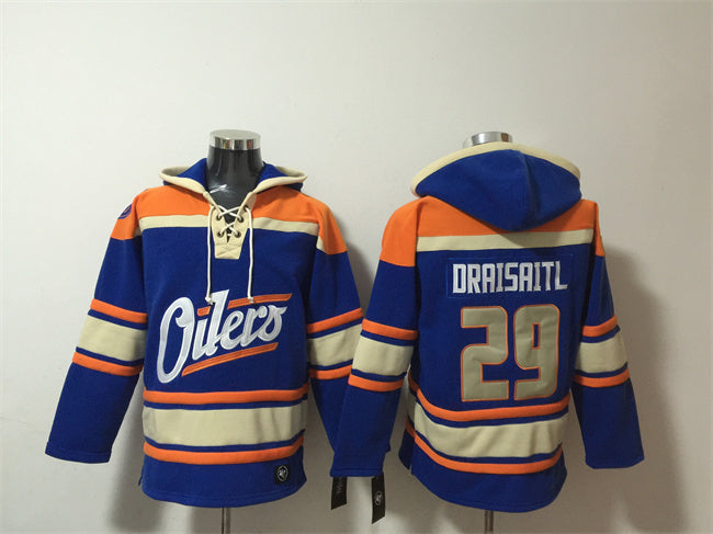 Edmonton Oilers #29 Leon Draisaitl Blue Lace-Up Pullover Hoodie Hockey Jersey hockey jersey product view 1