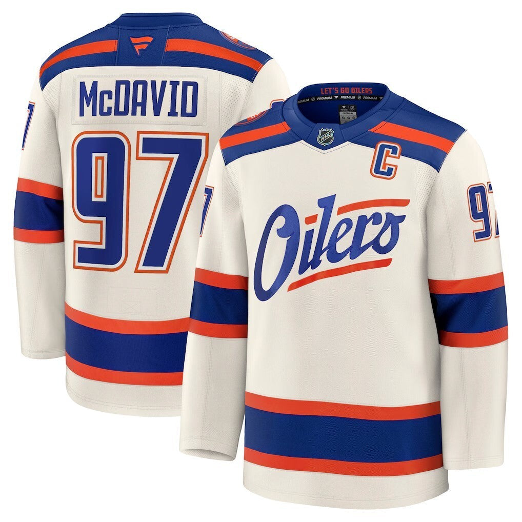 Edmonton Oilers #97 Connor McDavid Alternate Premium Jersey - Light Beige Hockey Jersey hockey jersey product view 1