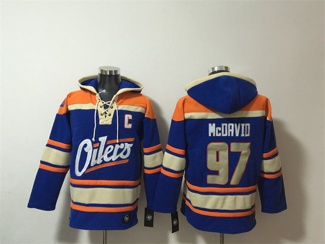 Edmonton Oilers #97 Connor McDavid Blue Lace-Up Pullover Hoodie Hockey Jersey hockey jersey product view 1