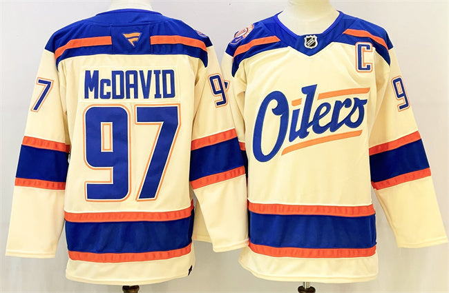 Edmonton Oilers #97 Connor McDavid Light Beige 2025 Alternate With C Patch Hockey Jersey hockey jersey product view 1