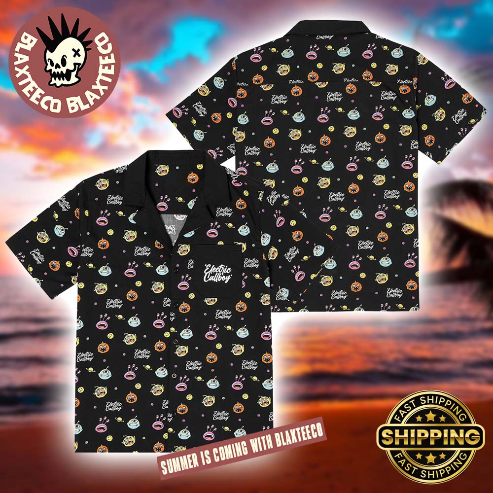 Electric Callboy Monster Party Pattern Black 2026 Summer Hawaiian Shirt Unisex T-shirt, Sweatshirt, Hoodie, Long Sleeve Tee - T-Shirt, Sweatshirt, Hoodie