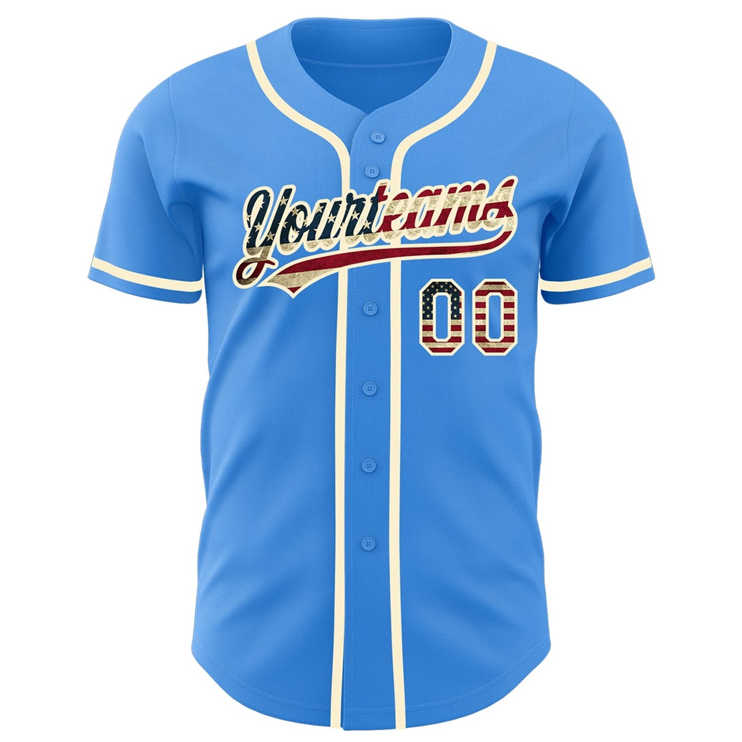 Custom Electric Blue Vintage USA Flag-Cream Authentic Baseball Jersey baseball jersey product view 2