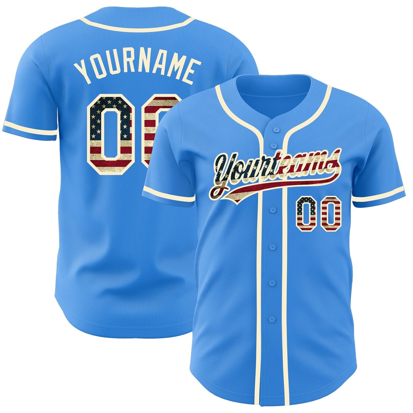 Custom Electric Blue Vintage USA Flag-Cream Authentic Baseball Jersey baseball jersey product view 1