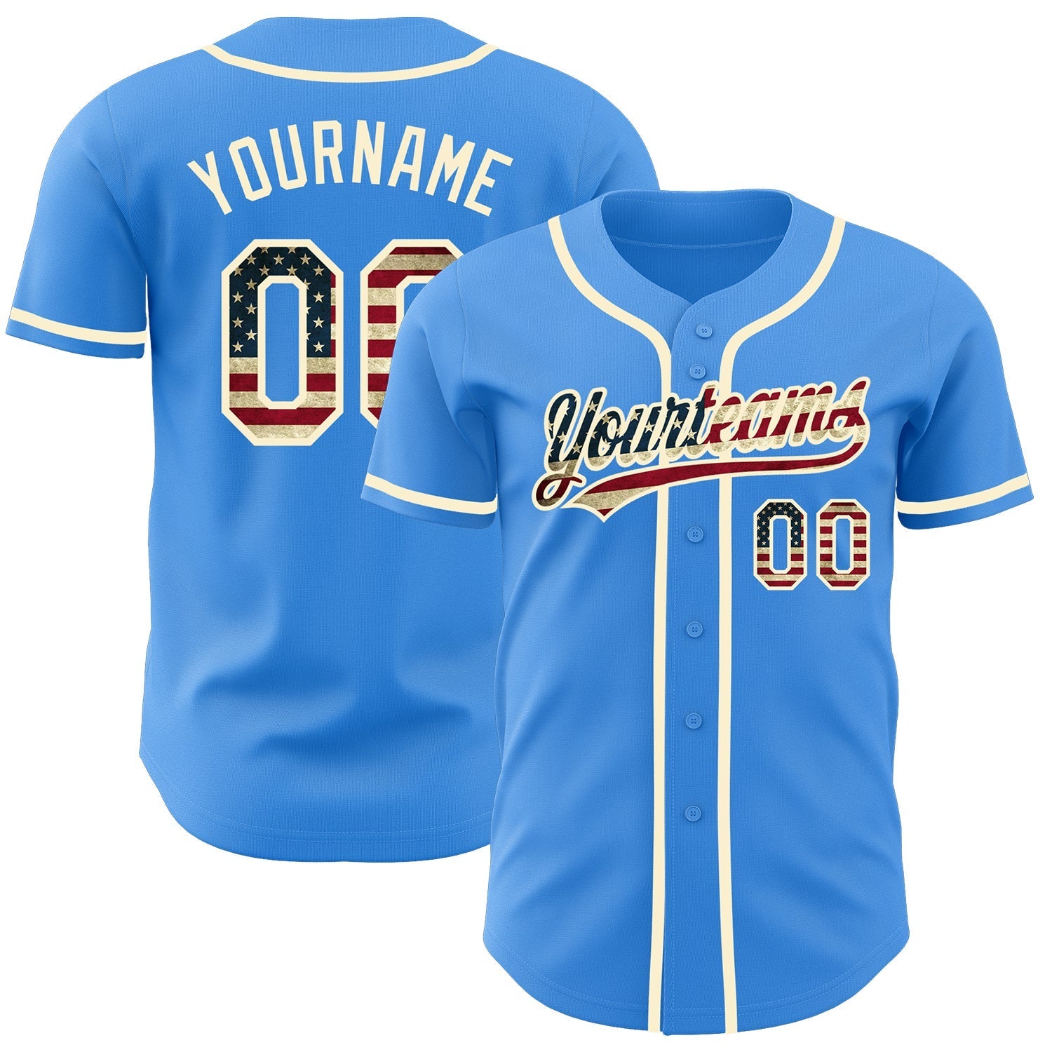 Custom Electric Blue Vintage USA Flag-Cream Authentic Baseball Jersey baseball jersey product view 1