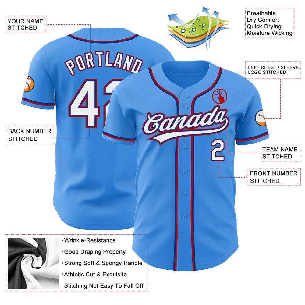 Custom Electric Blue White Royal-Red Authentic Baseball Jersey baseball jersey product view 3