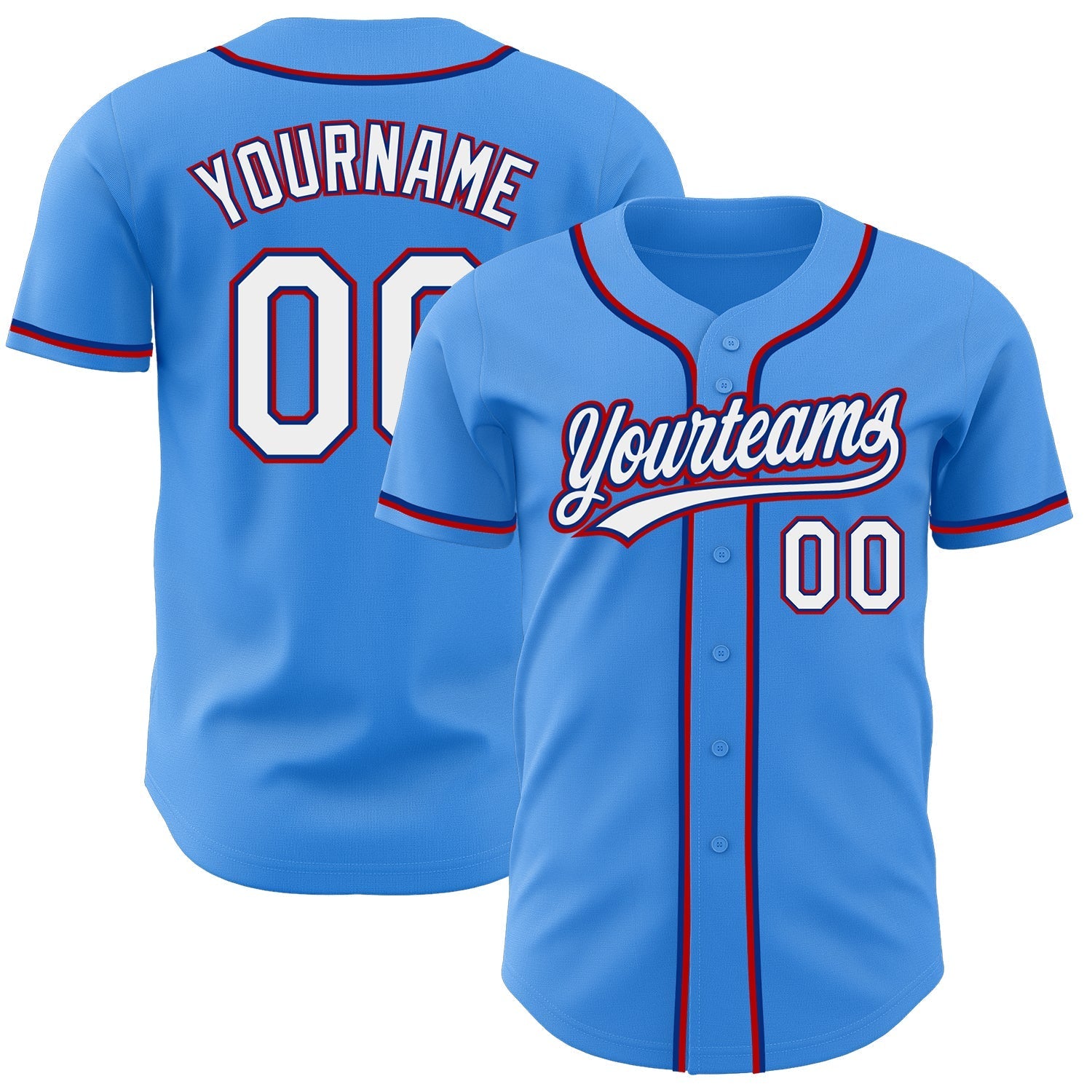 Custom Electric Blue White Royal-Red Authentic Baseball Jersey baseball jersey product view 1