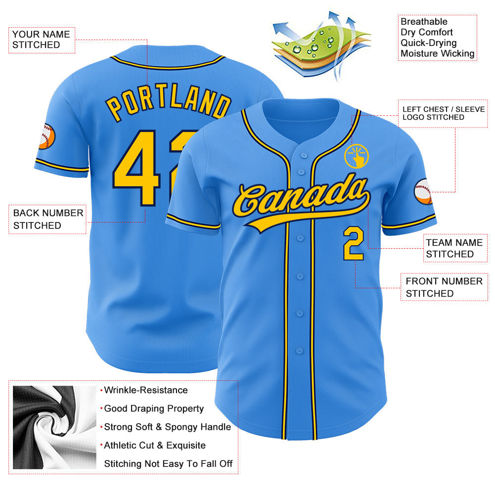 Custom Electric Blue Yellow-Navy Authentic Baseball Jersey baseball jersey product view 3