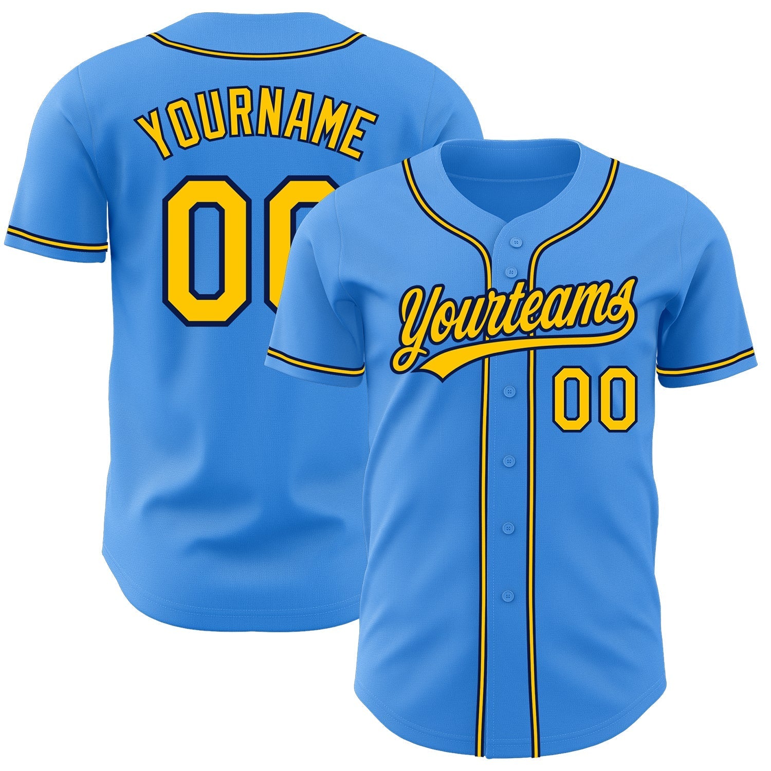 Custom Electric Blue Yellow-Navy Authentic Baseball Jersey baseball jersey product view 1