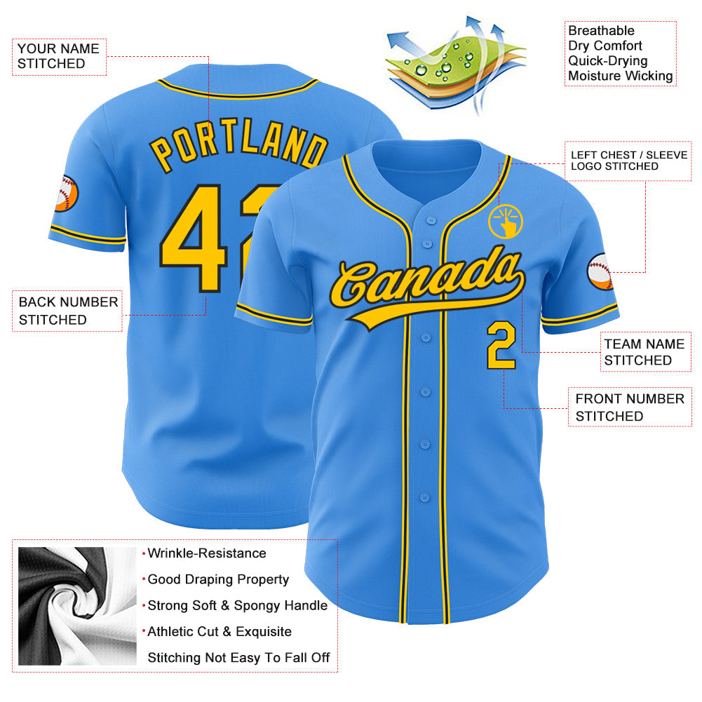 Custom Electric Blue Yellow-Black Authentic Baseball Jersey baseball jersey product view 3