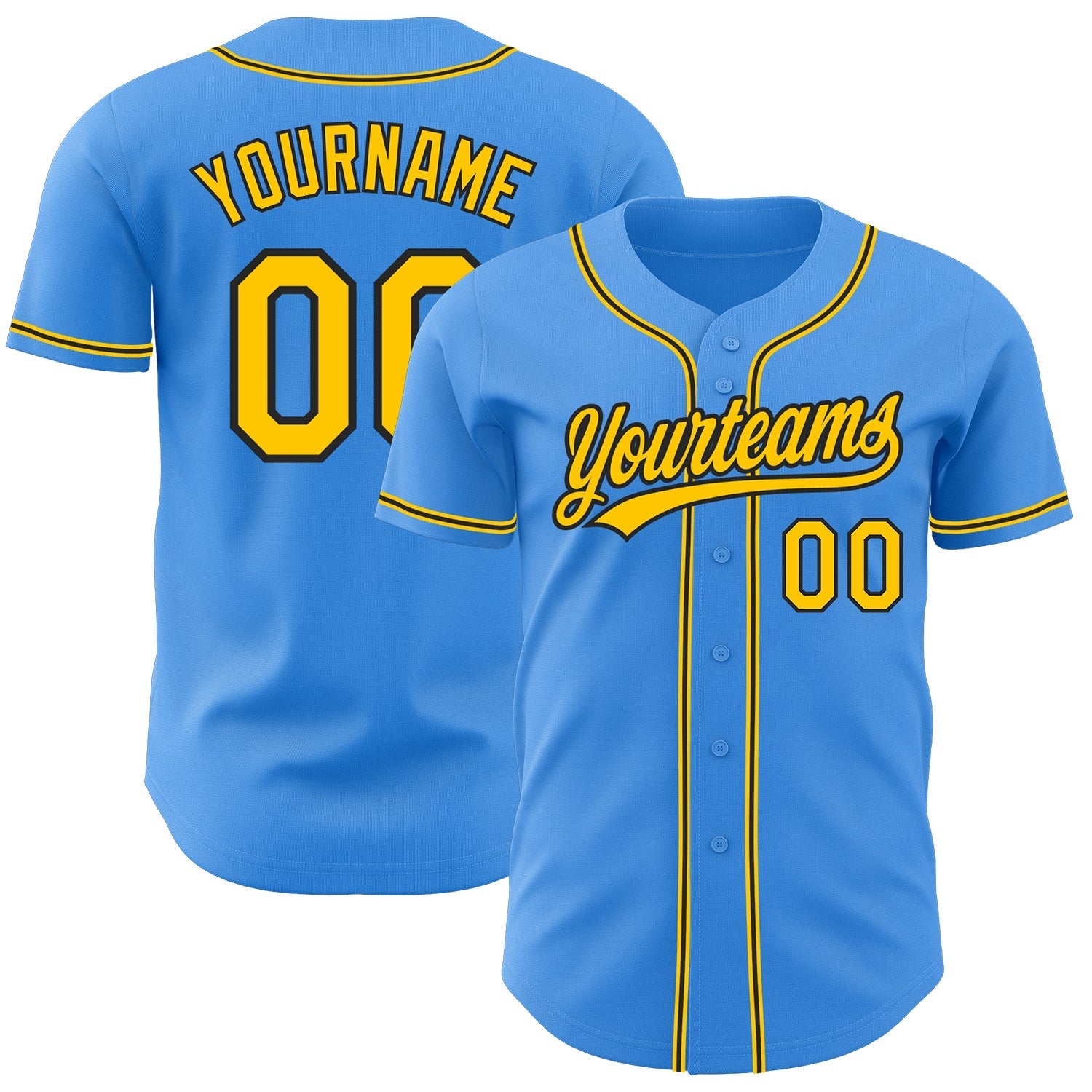Custom Electric Blue Yellow-Black Authentic Baseball Jersey baseball jersey product view 1