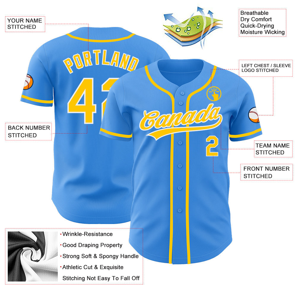 Custom Electric Blue Yellow-White Authentic Baseball Jersey baseball jersey product view 3