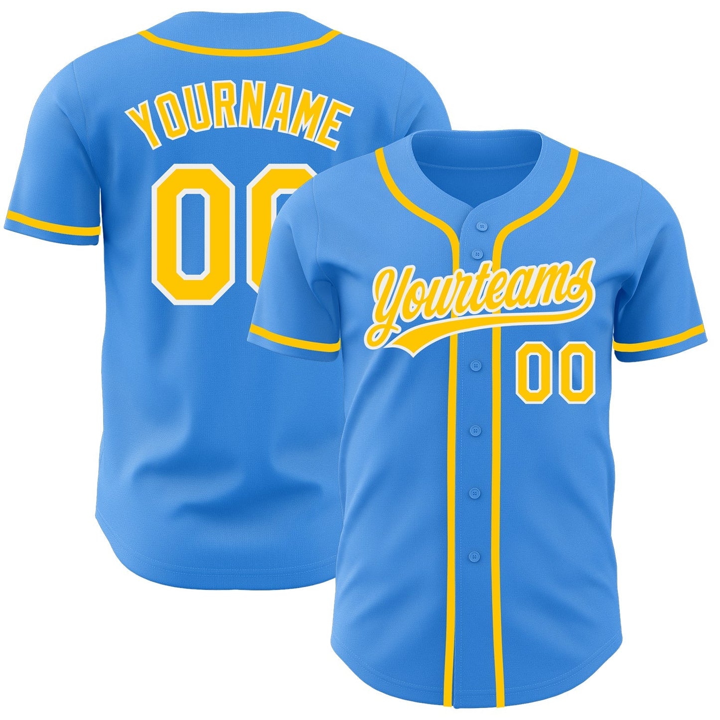Custom Electric Blue Yellow-White Authentic Baseball Jersey baseball jersey product view 1