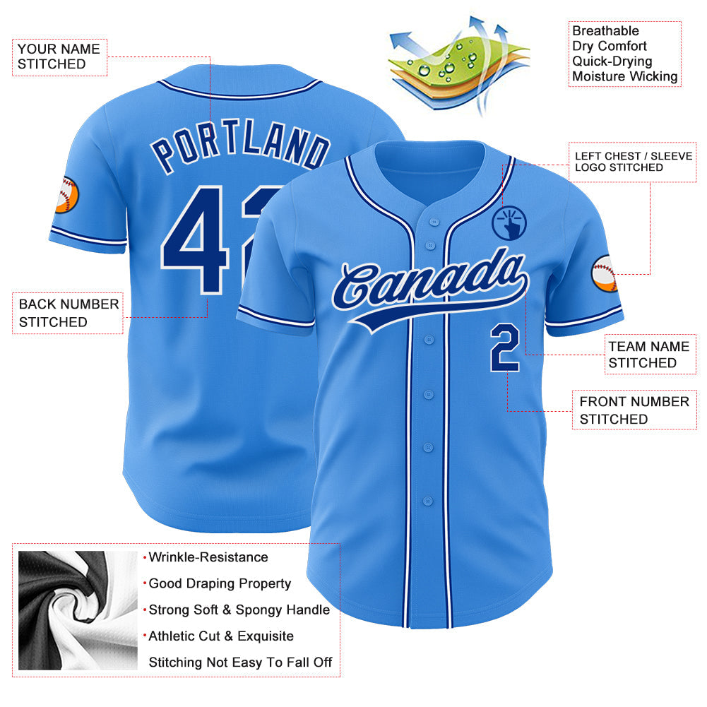Custom Electric Blue Royal-White Authentic Baseball Jersey baseball jersey product view 3