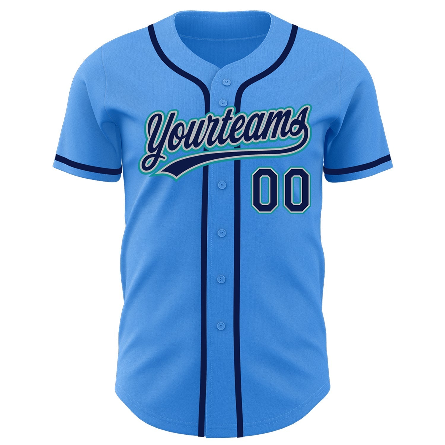 Custom Electric Blue Navy Gray-Teal Authentic Baseball Jersey baseball jersey product view 2