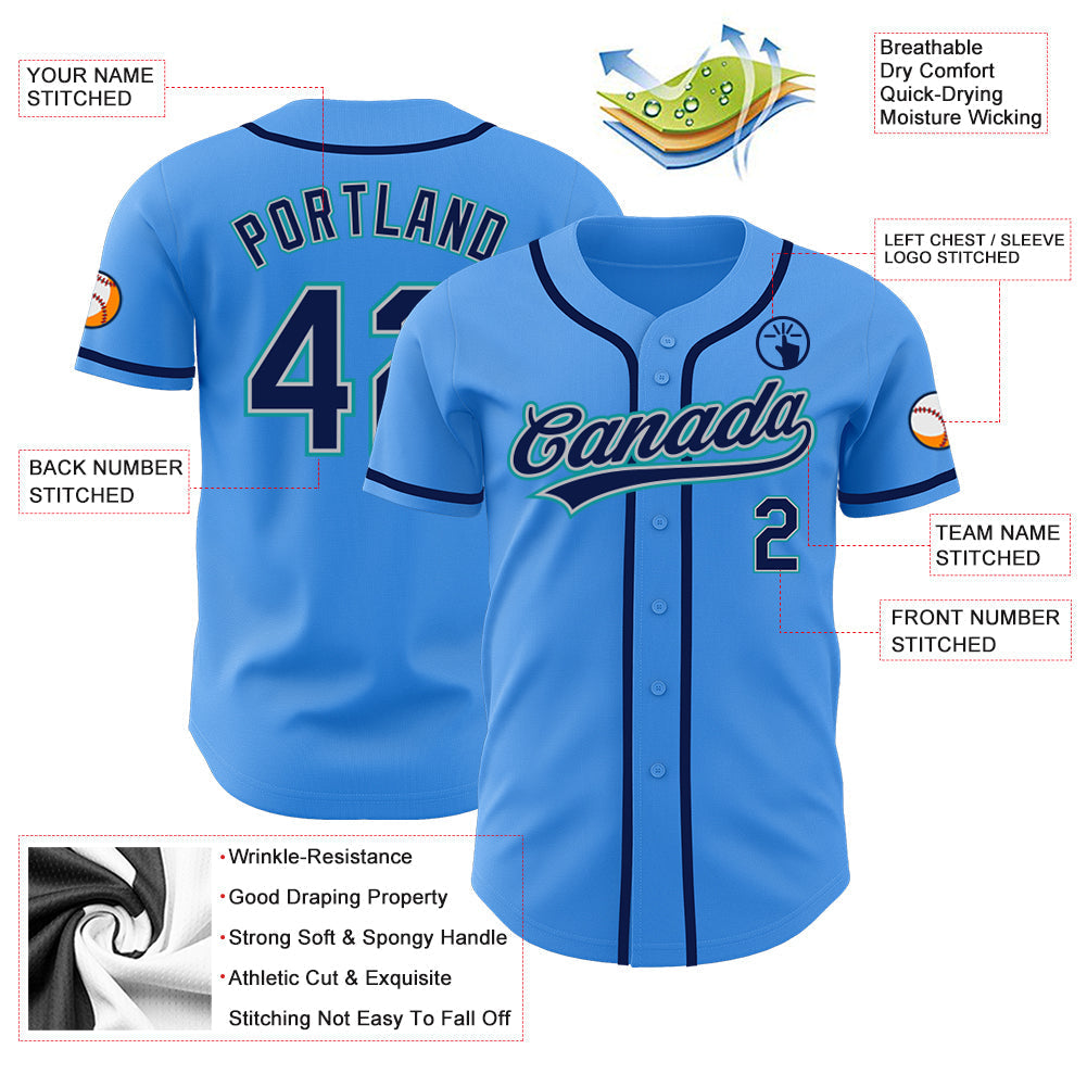Custom Electric Blue Navy Gray-Teal Authentic Baseball Jersey baseball jersey product view 3