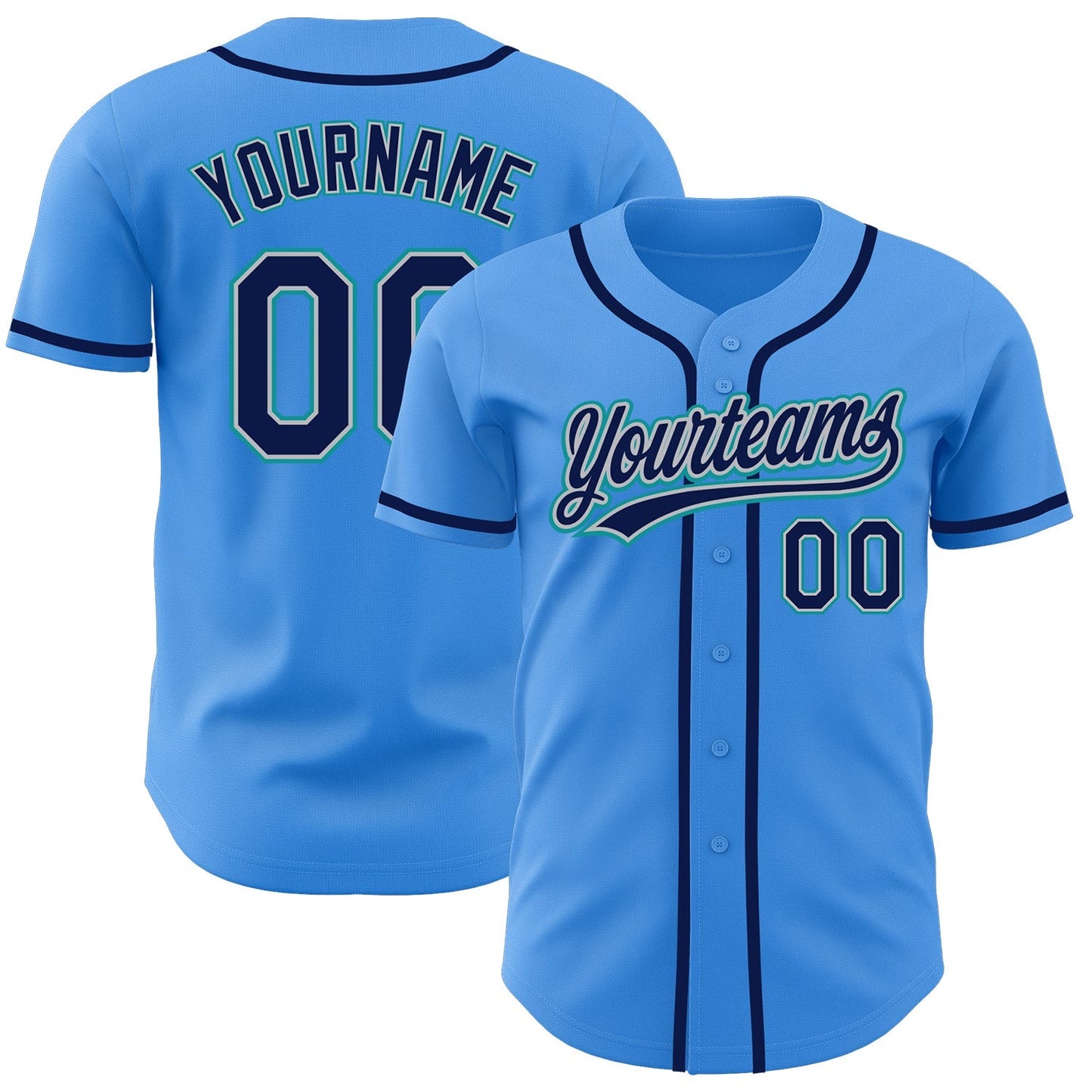 Custom Electric Blue Navy Gray-Teal Authentic Baseball Jersey baseball jersey product view 1