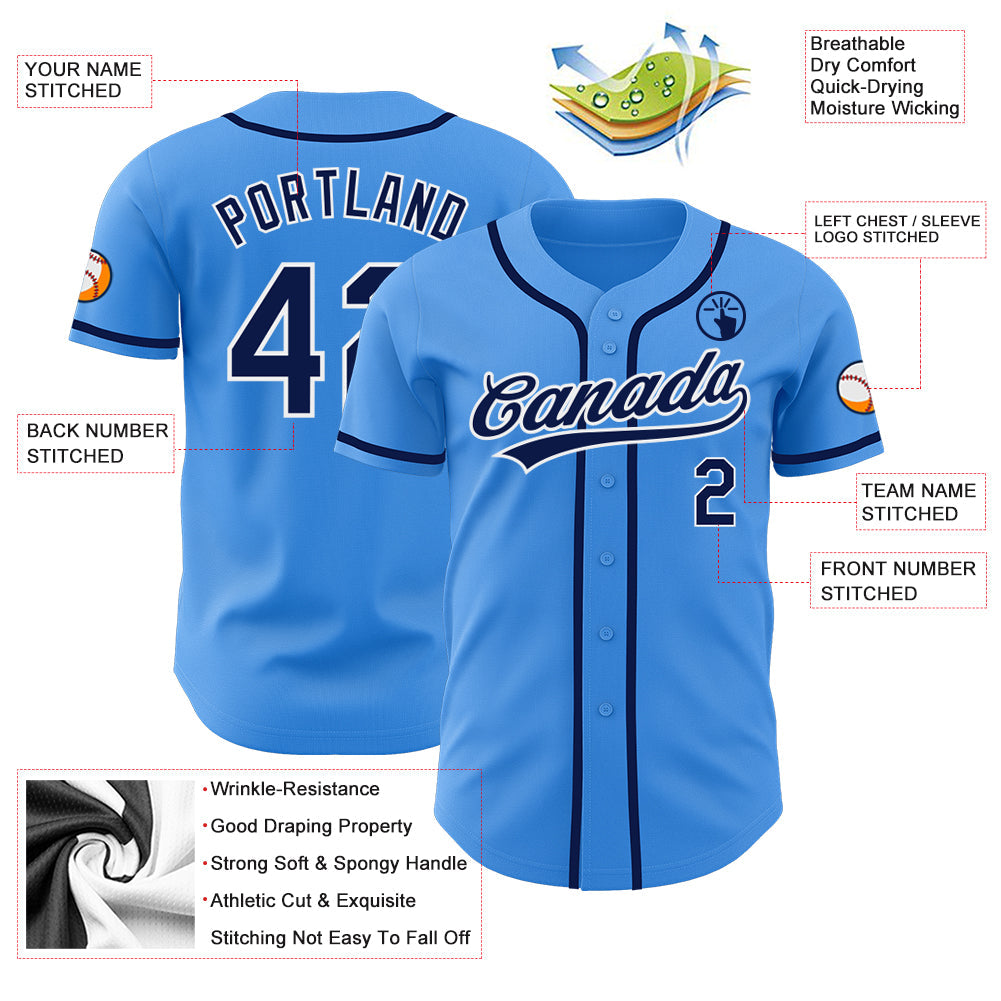 Custom Electric Blue Navy-White Authentic Baseball Jersey baseball jersey product view 3