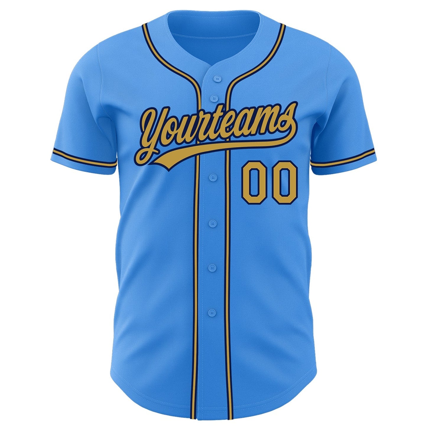 Custom Electric Blue Old Gold-Navy Authentic Baseball Jersey baseball jersey product view 2