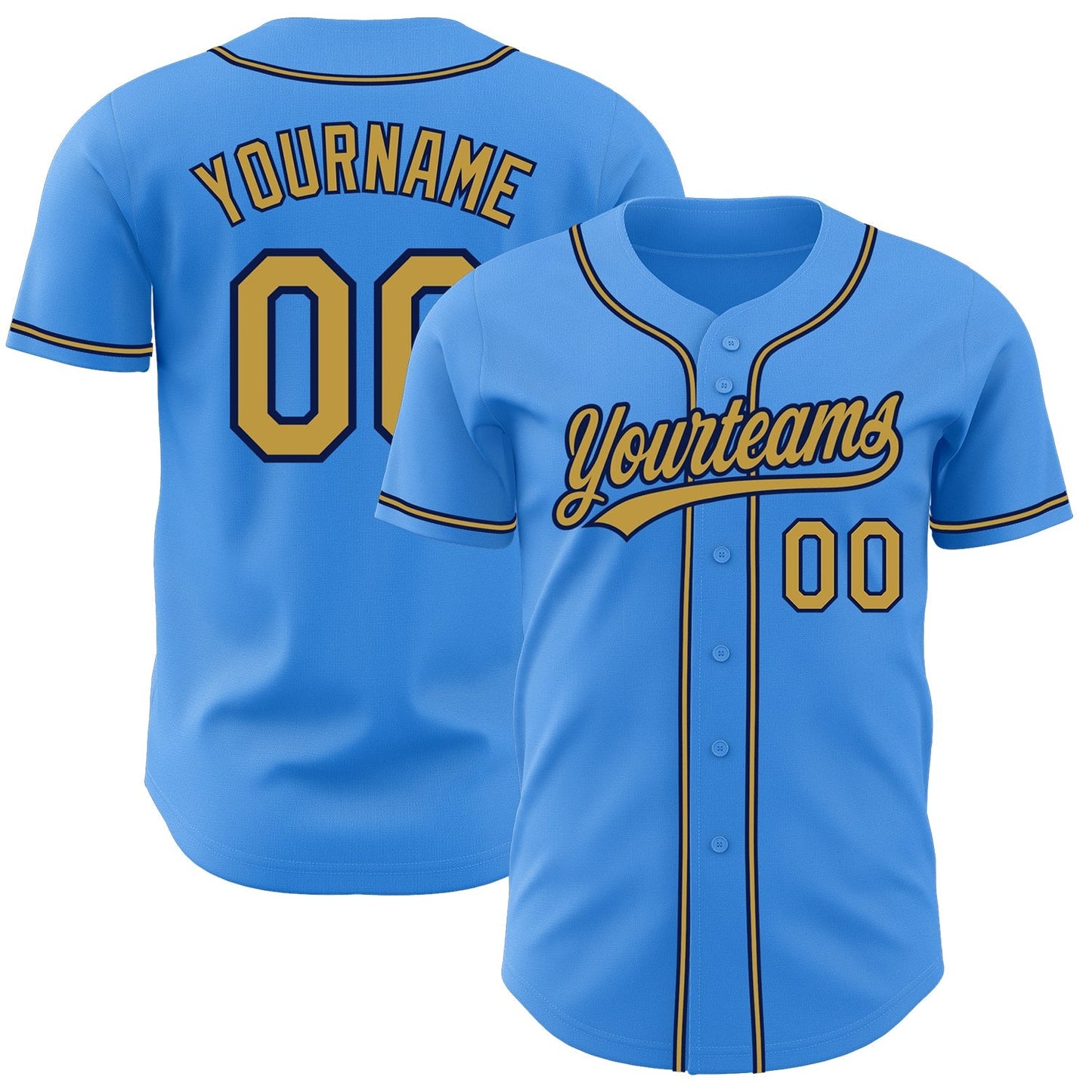 Custom Electric Blue Old Gold-Navy Authentic Baseball Jersey baseball jersey product view 1