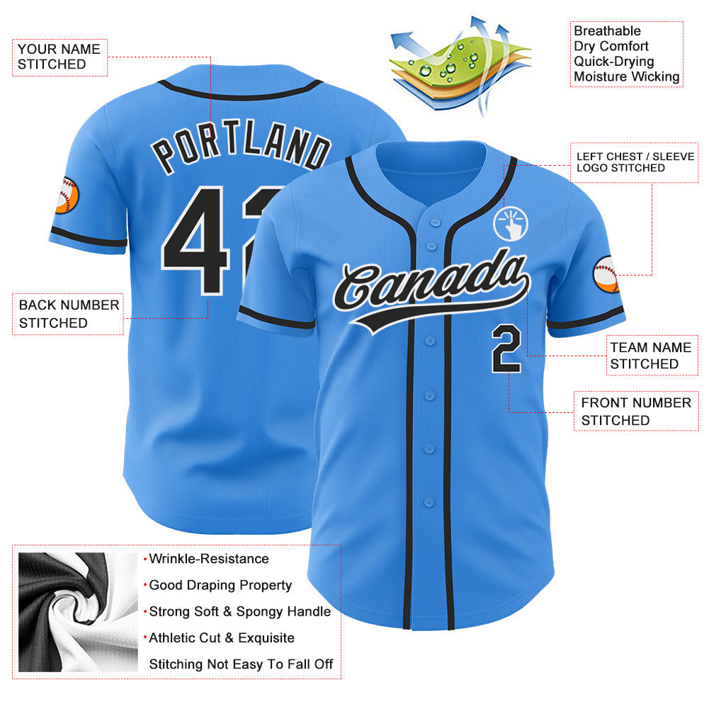 Custom Electric Blue Black-White Authentic Baseball Jersey baseball jersey product view 3
