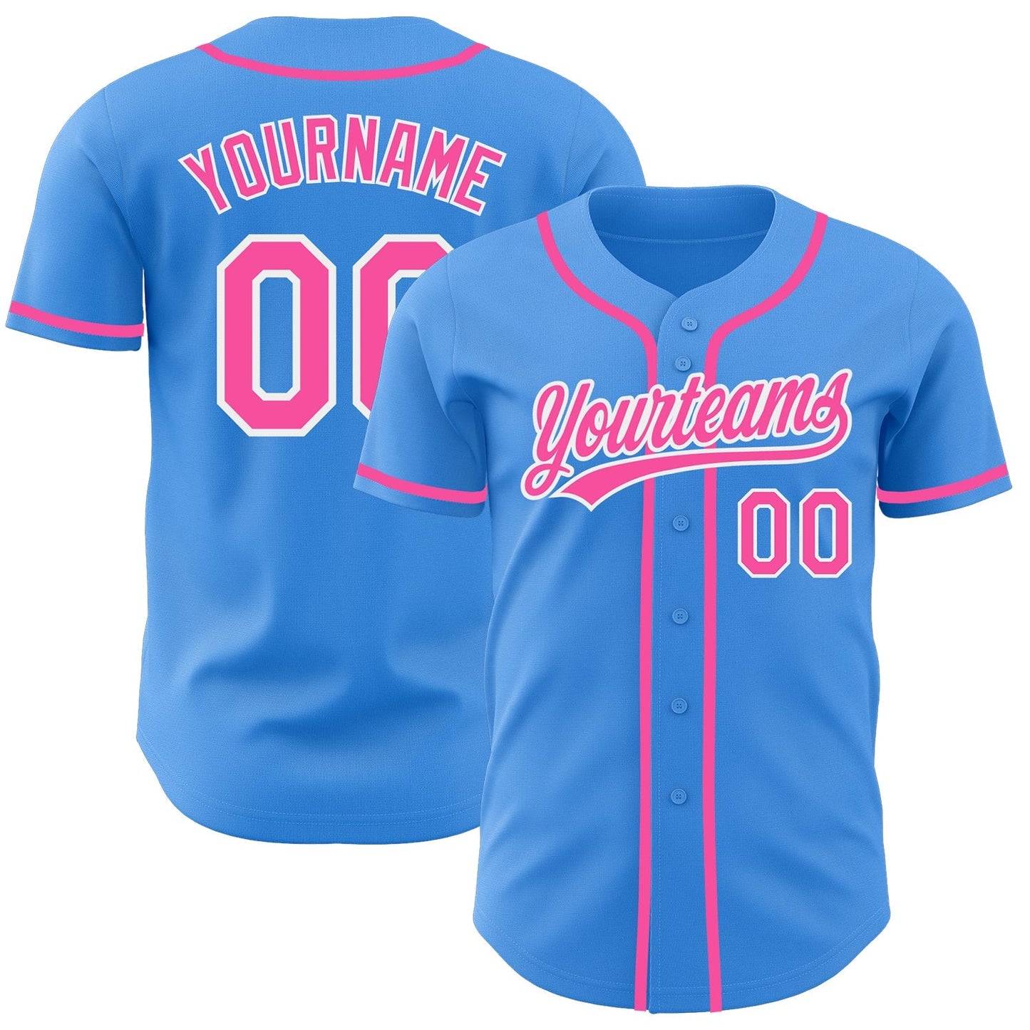 Custom Electric Blue Pink-White Authentic Baseball Jersey baseball jersey product view 1