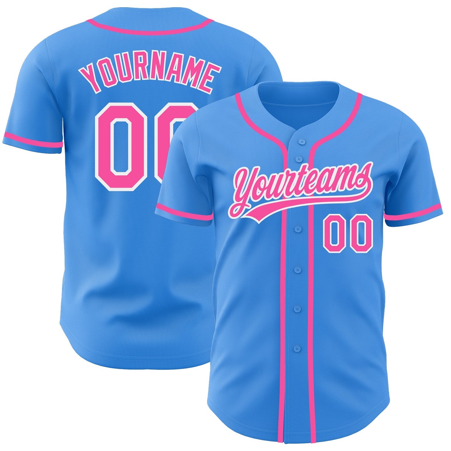 Custom Electric Blue Pink-White Authentic Baseball Jersey baseball jersey product view 1