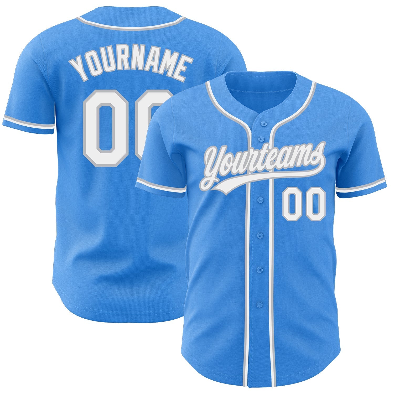 Custom Electric Blue White-Gray Authentic Baseball Jersey baseball jersey product view 1