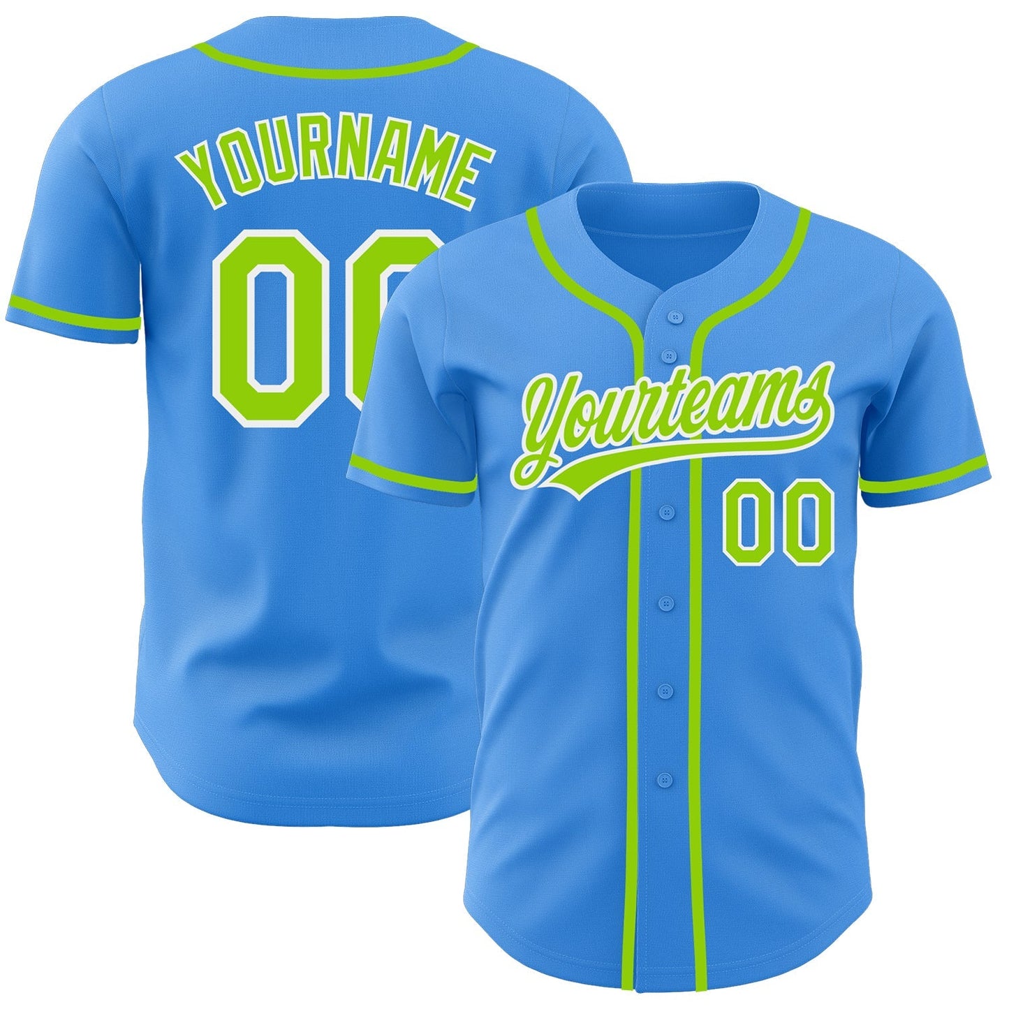 Custom Electric Blue Neon Green-White Authentic Baseball Jersey baseball jersey product view 1