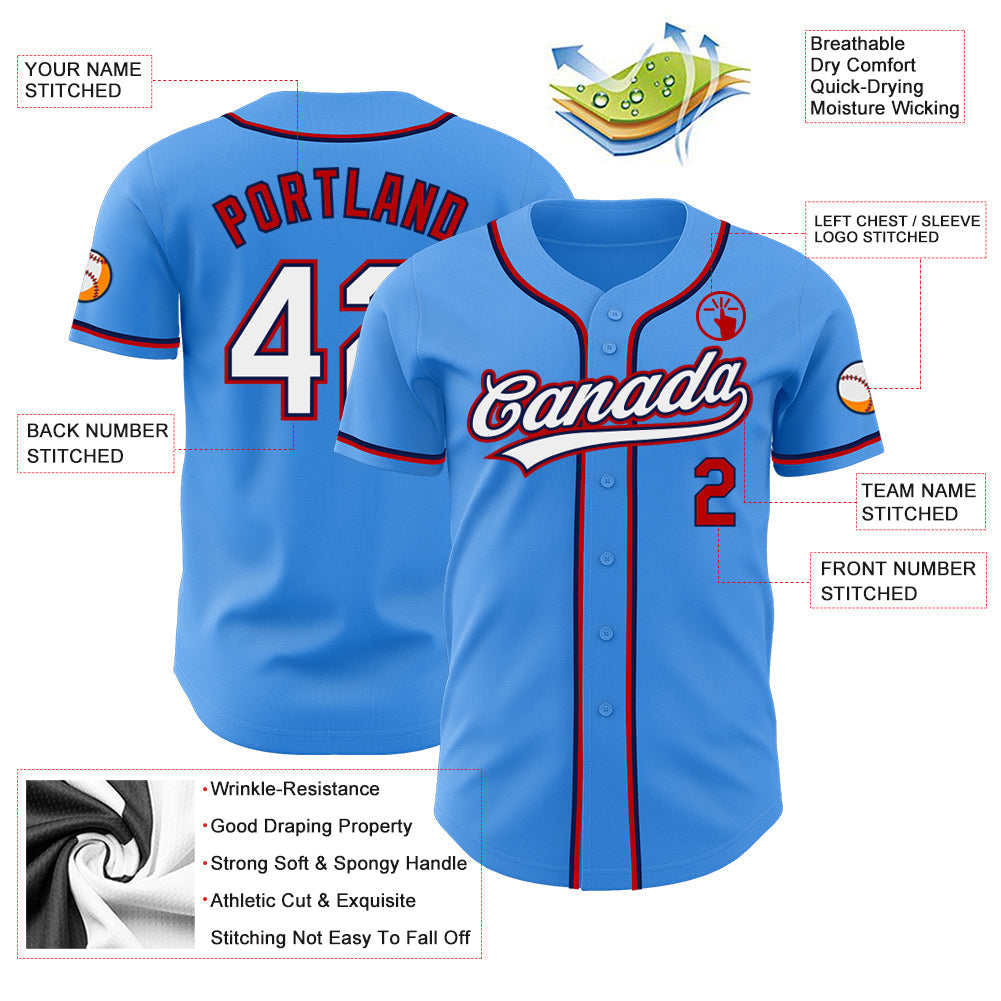 Custom Electric Blue White Red-Navy Authentic Baseball Jersey baseball jersey product view 3