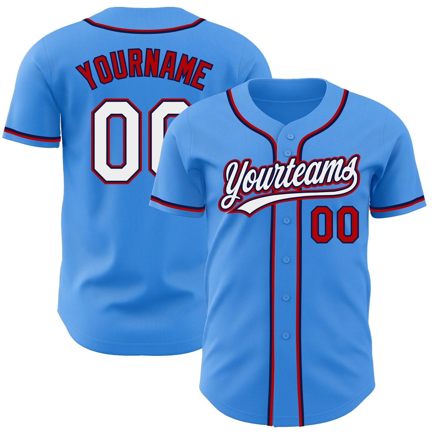 Custom Electric Blue White Red-Navy Authentic Baseball Jersey baseball jersey product view 1