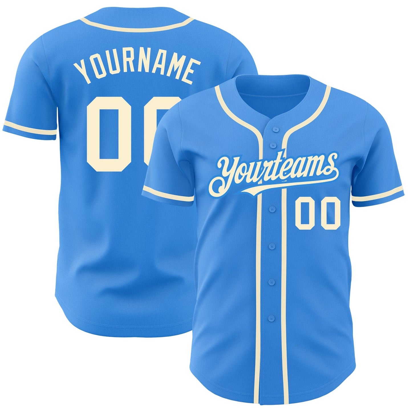 Custom Electric Blue Cream Authentic Baseball Jersey baseball jersey product view 1