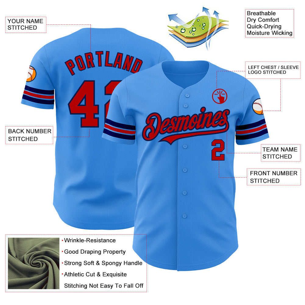 Custom Electric Blue Red-Navy Authentic Baseball Jersey baseball jersey product view 3