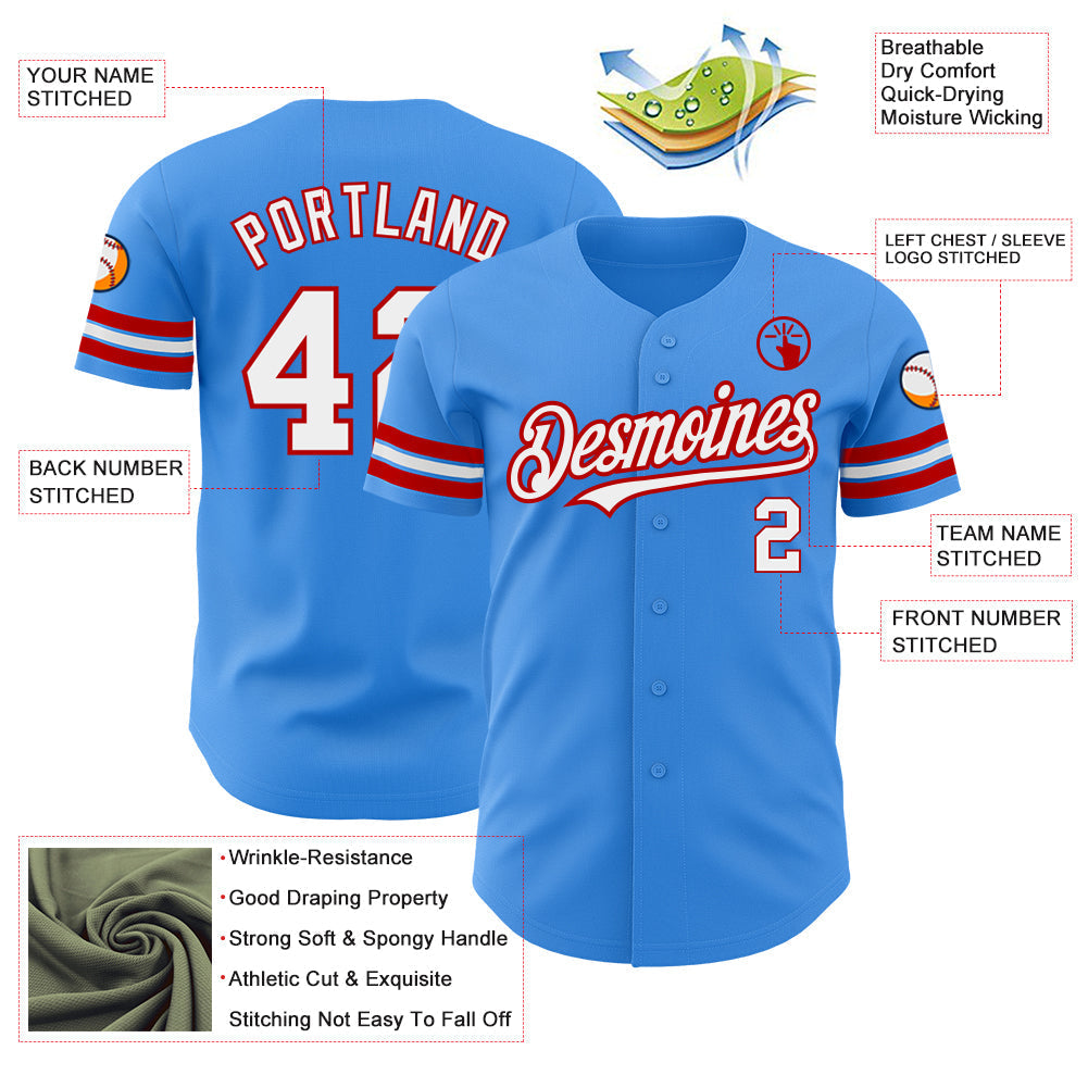 Custom Electric Blue White-Red Authentic Baseball Jersey baseball jersey product view 3