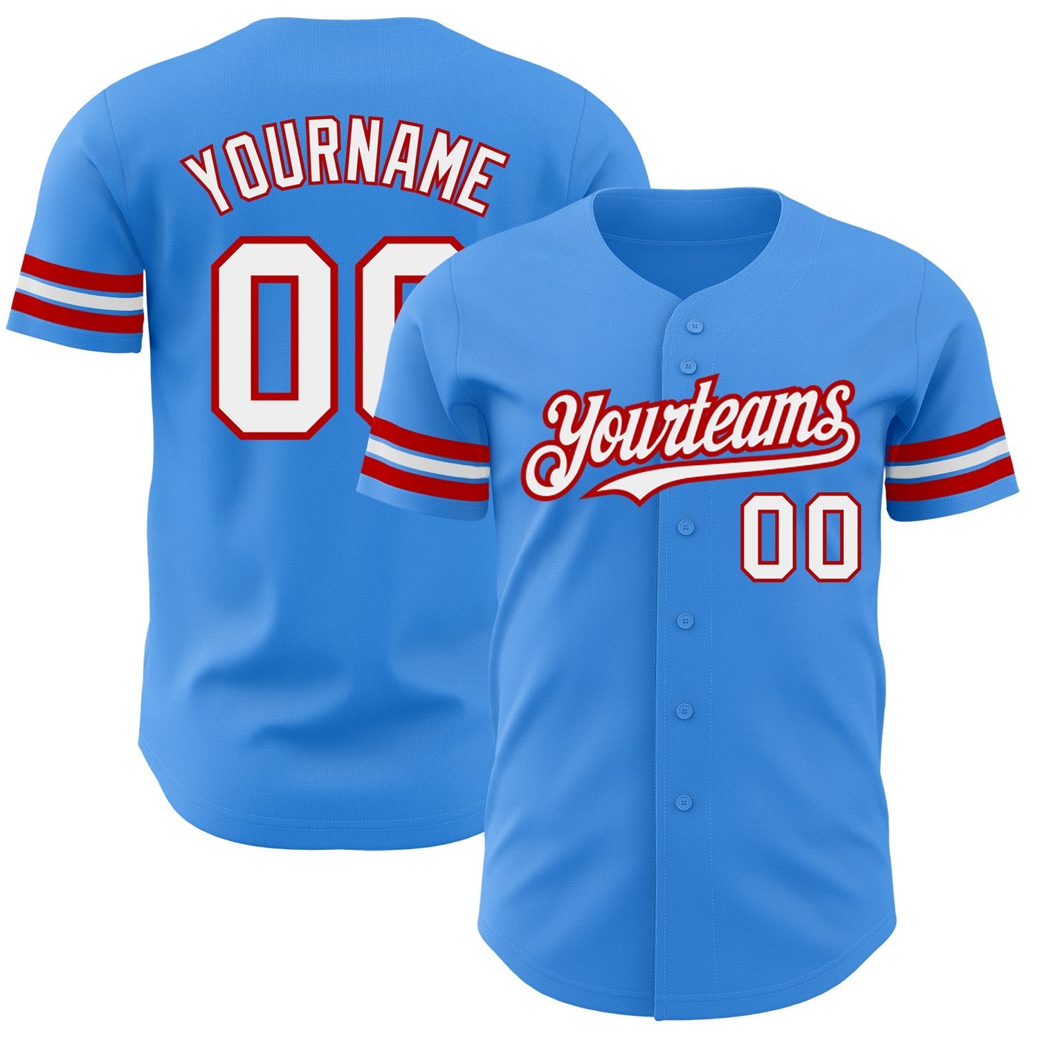Custom Electric Blue White-Red Authentic Baseball Jersey baseball jersey product view 1