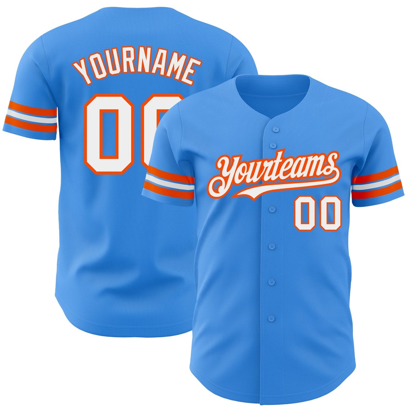 Custom Electric Blue White-Orange Authentic Baseball Jersey baseball jersey product view 1