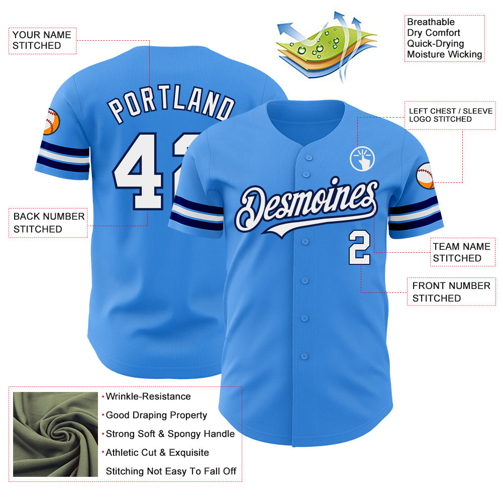 Custom Electric Blue White-Navy Authentic Baseball Jersey baseball jersey product view 3