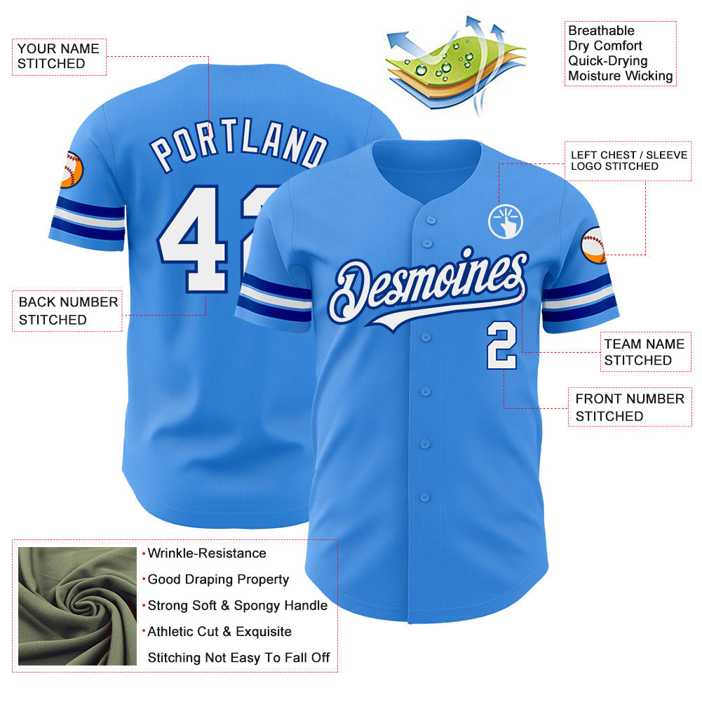 Custom Electric Blue White-Royal Authentic Baseball Jersey baseball jersey product view 3