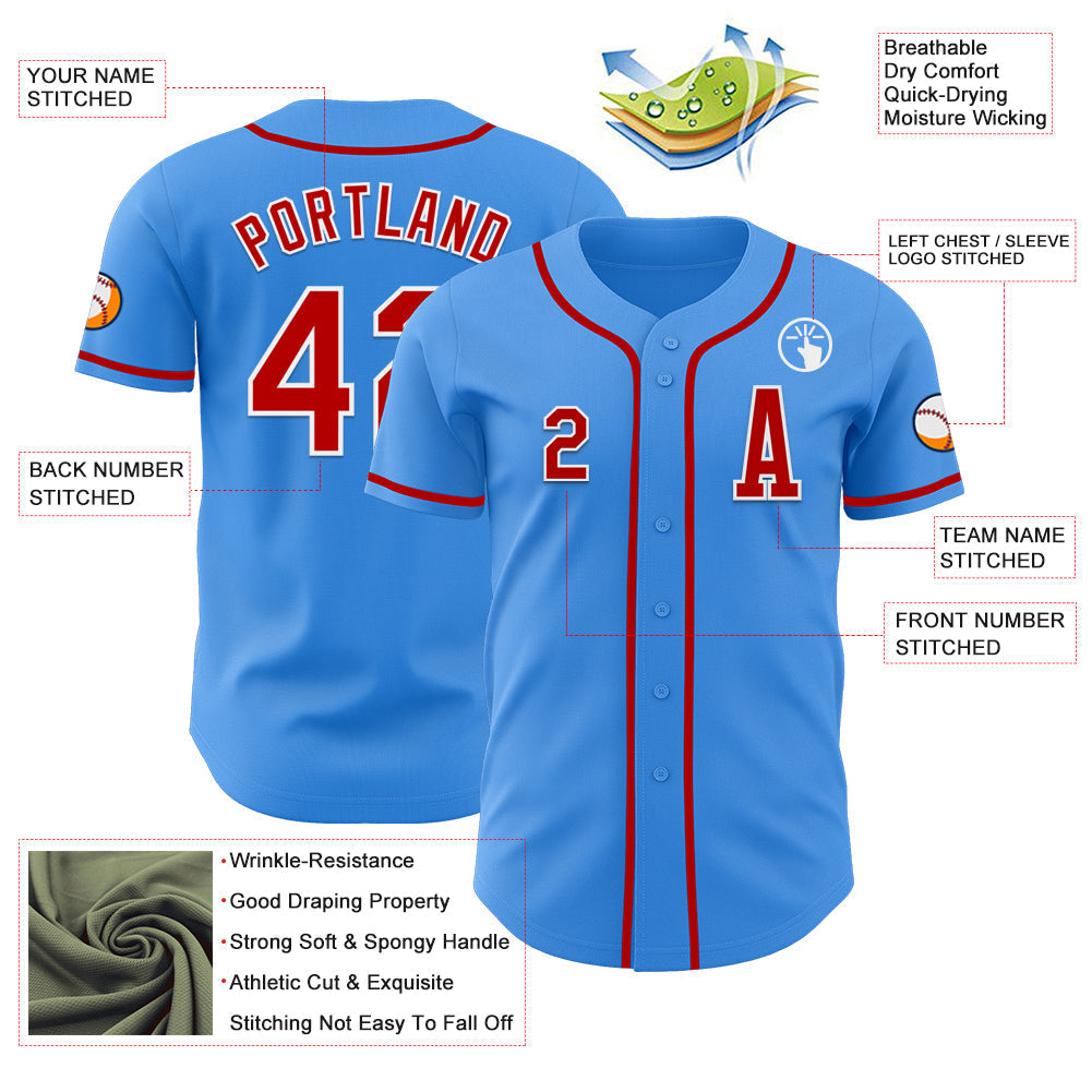 Custom Electric Blue Red-White Authentic Baseball Jersey baseball jersey product view 2