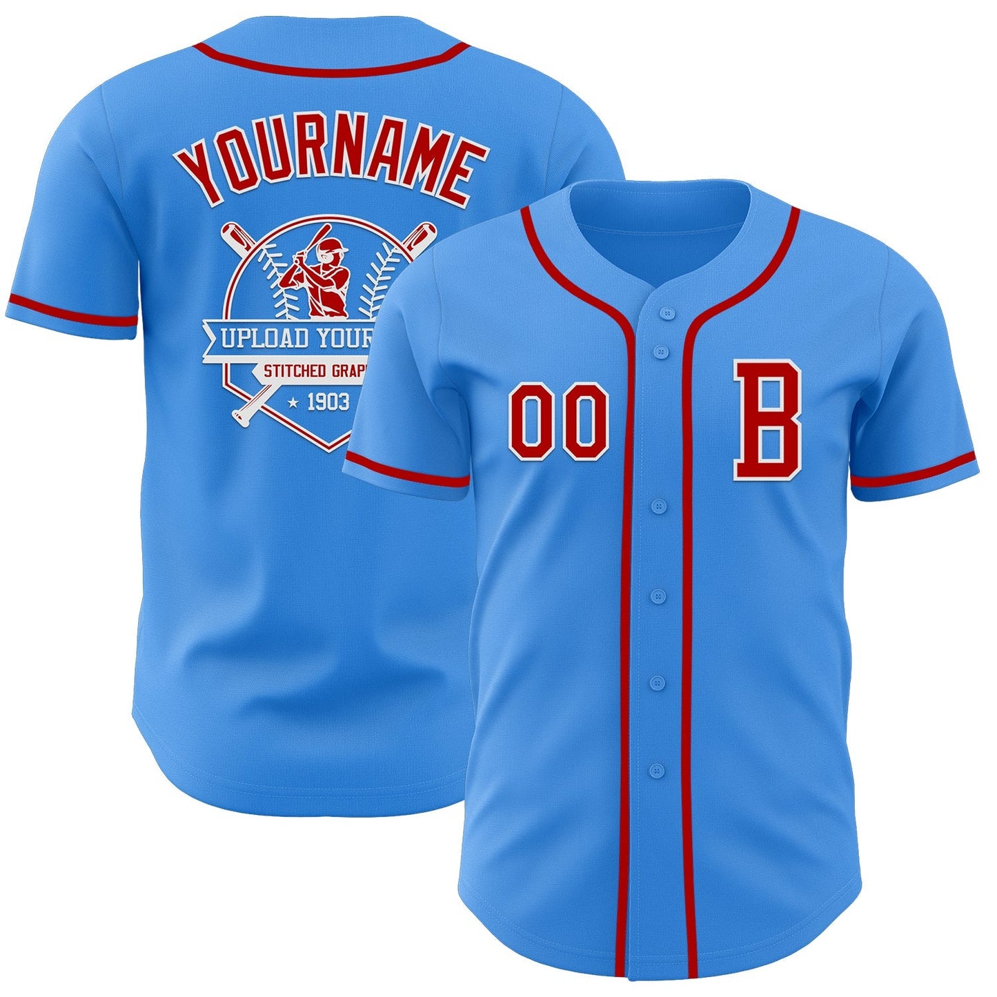 Custom Electric Blue Red-White Authentic Baseball Jersey baseball jersey product view 5